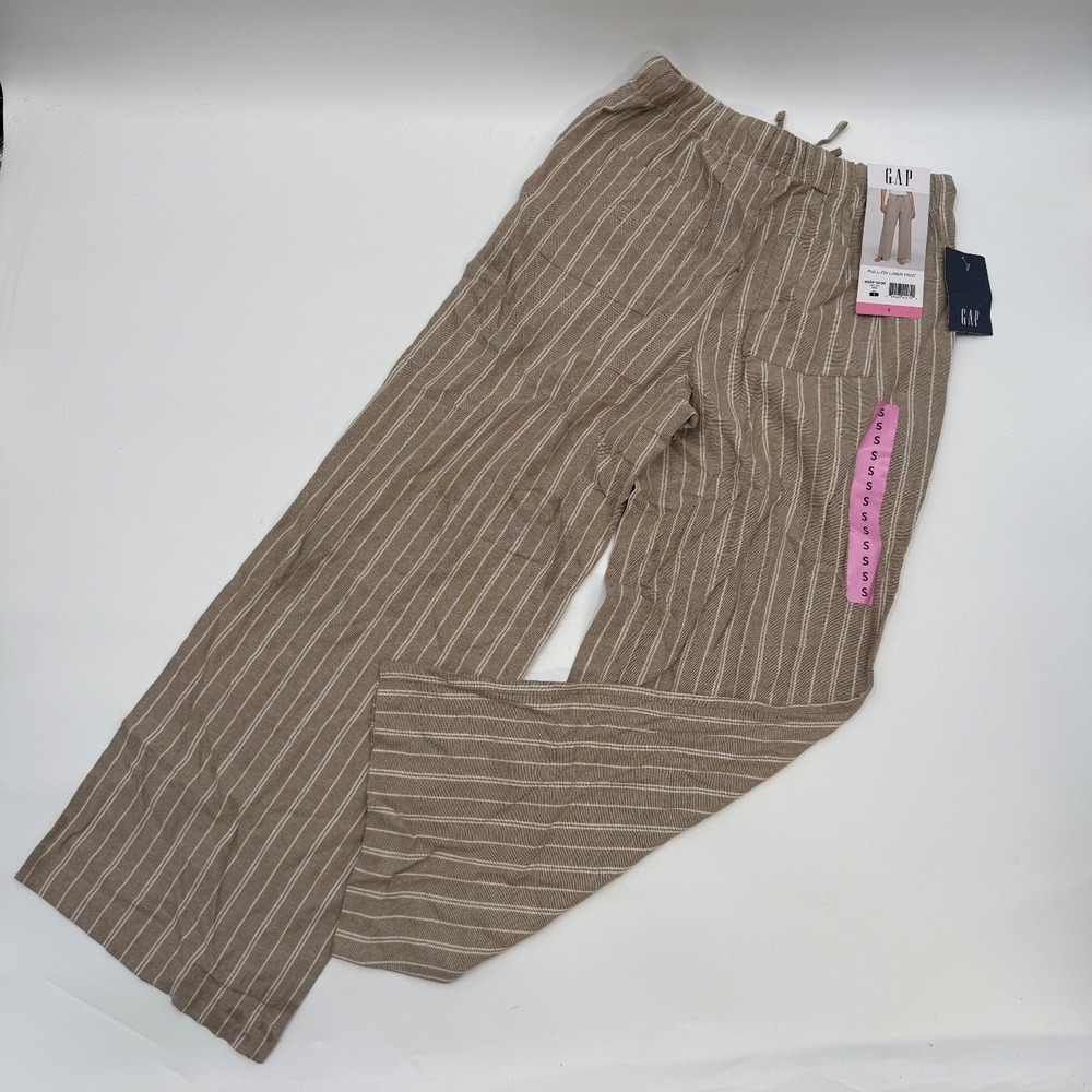Gap Pull On Linen Pants Womens Size Small Lightweight Striped Dress New